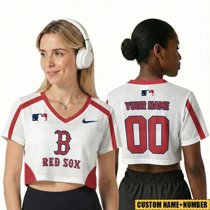 [HOMERUN DEAL] NEW CUSTOMIZED MLB03 BRS BOSTON RED SOX V-NECK JERSEY CROP TOP