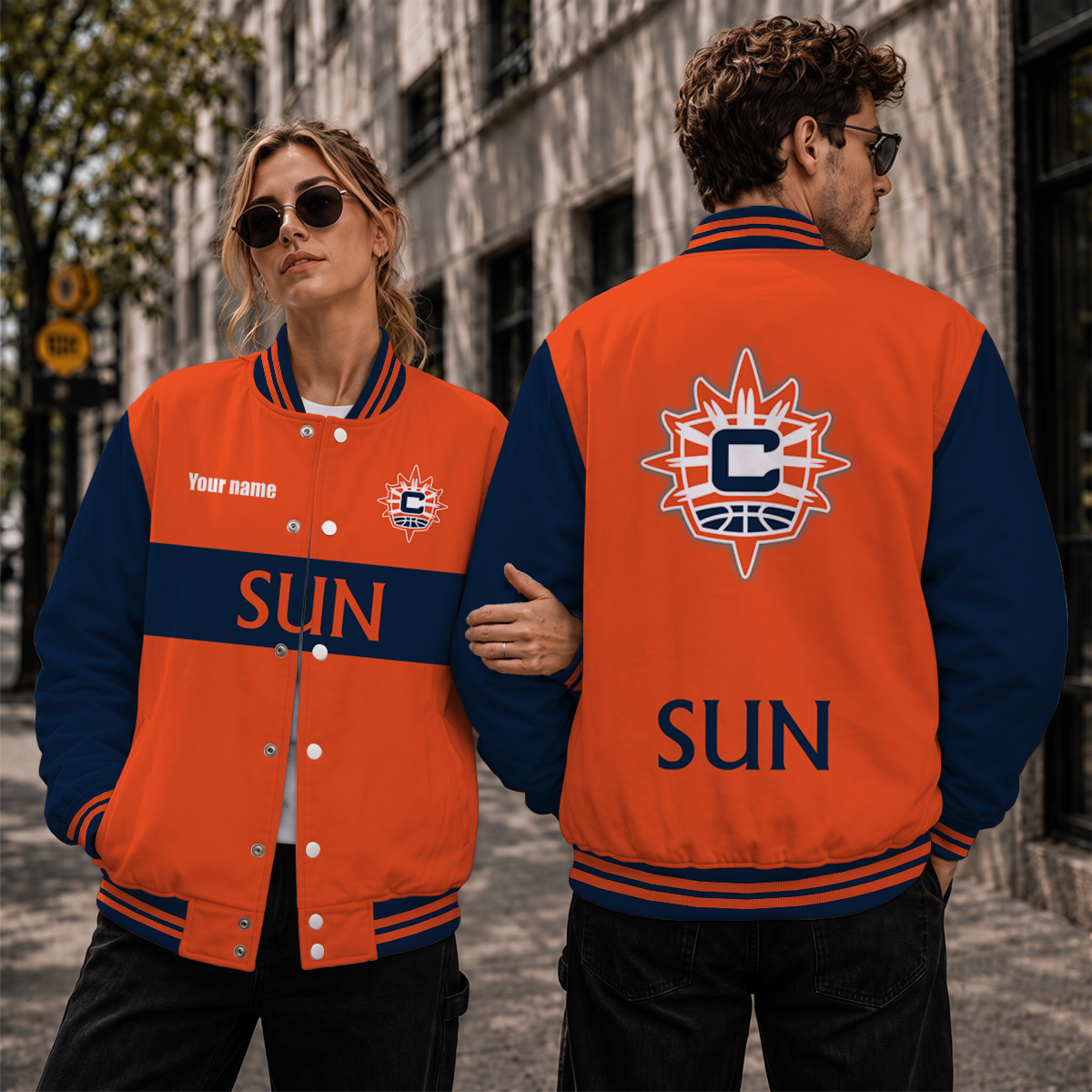 [HOOPS SPECIAL] NEW CUSTOMIZED WNBA03 CTS CONNECTICUT SUN BASEBALL JACKET, SATIN VARSITY JACKET