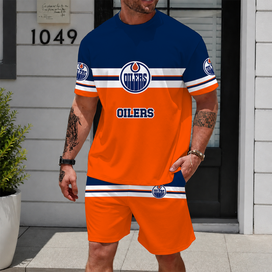 [PUCK DROP DEAL] NEW CUSTOMIZED NHL03 EMO EDMONTON OILERS UNISEX T-SHIRT & SHORTS SET
