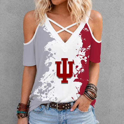 [SLAM DUNK DEAL] NEW CUSTOMIZED NCAA MAM03 IDH INDIANA HOOSIERS CRISS CROSS V-NECK TOP