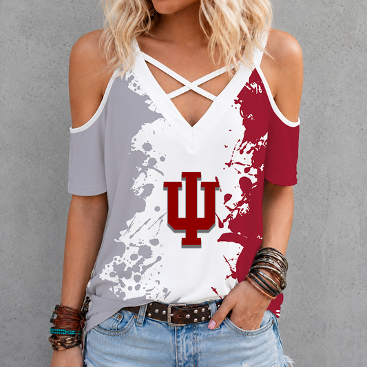 [SLAM DUNK DEAL] NEW CUSTOMIZED NCAA MAM03 IDH INDIANA HOOSIERS CRISS CROSS V-NECK TOP