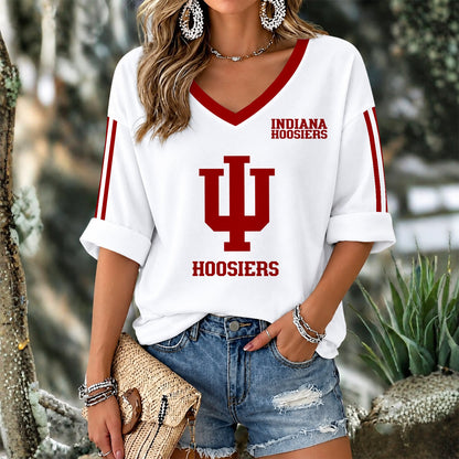 [SLAM DUNK DEAL] NEW CUSTOMIZED NCAA MAM03 IDH INDIANA HOOSIERS WOMEN'S V-NECK LONG SLEEVE SHIRT
