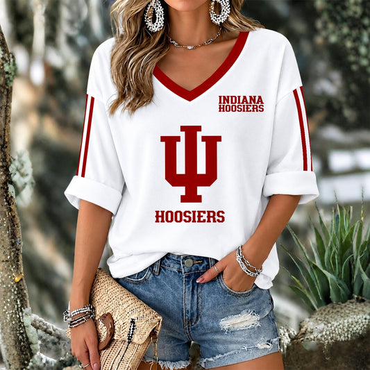 [SLAM DUNK DEAL] NEW CUSTOMIZED NCAA MAM03 IDH INDIANA HOOSIERS WOMEN'S V-NECK LONG SLEEVE SHIRT