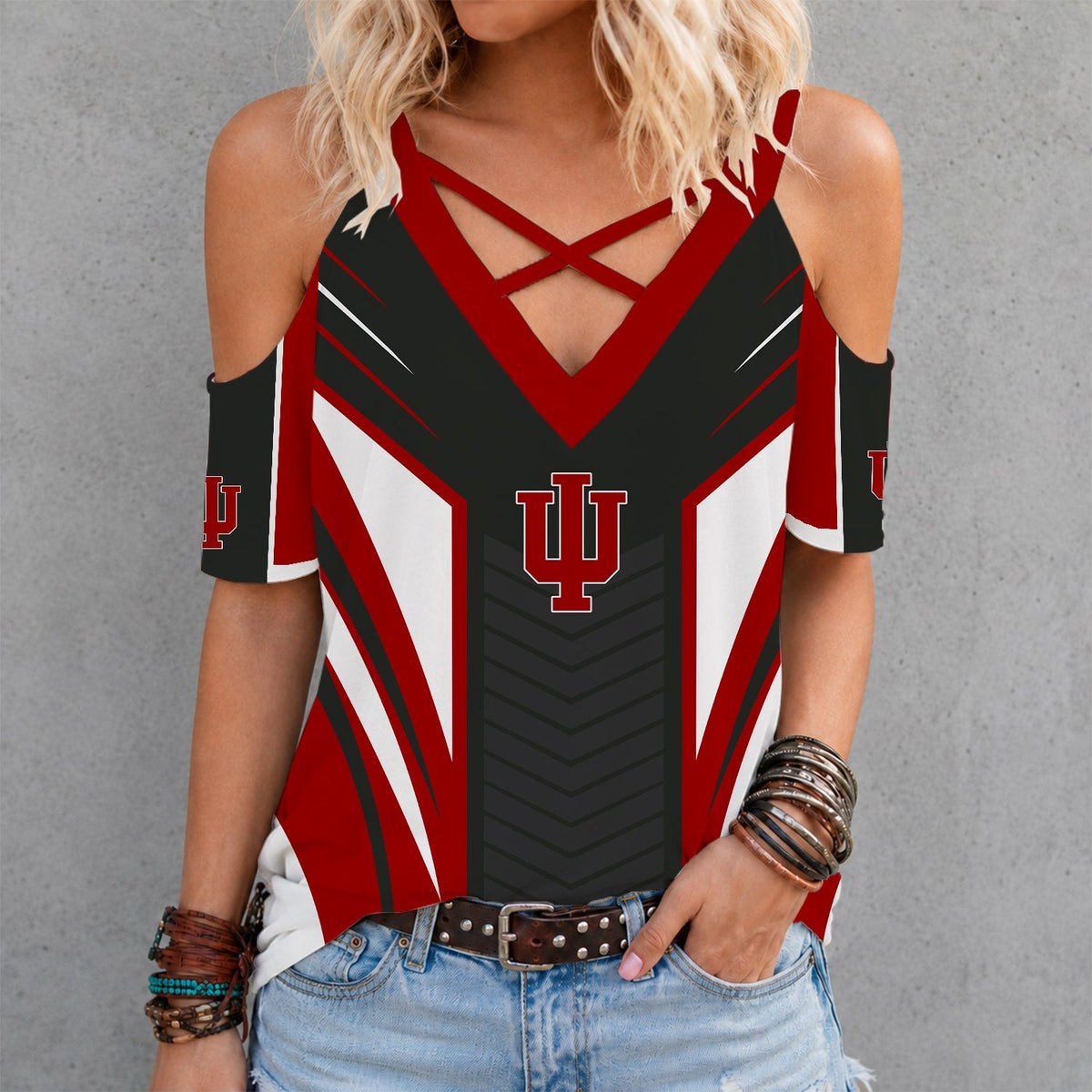 [SLAM DUNK DEAL] NEW CUSTOMIZED NCAA MAM03 IDH INDIANA HOOSIERS CRISS CROSS V-NECK TOP