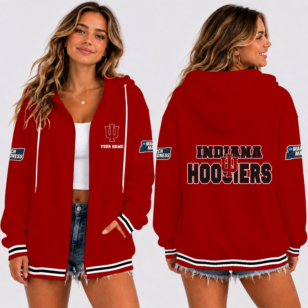 [SLAM DUNK DEAL] NEW CUSTOMIZED NCAA MAM03 IDH INDIANA HOOSIERS STRAPPY ZIP HOODIE