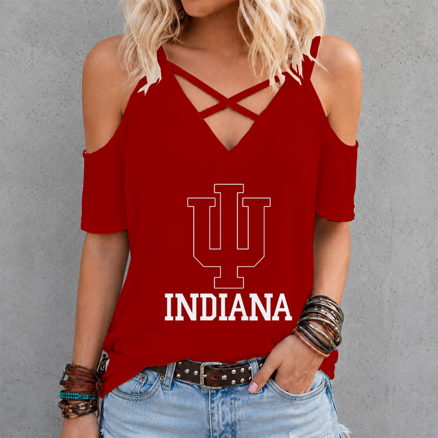 [SLAM DUNK DEAL] NEW CUSTOMIZED NCAA MAM03 IDH INDIANA HOOSIERS CRISS CROSS V-NECK TOP