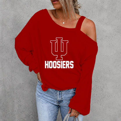 [SLAM DUNK DEAL] NEW CUSTOMIZED NCAA MAM03 IDH INDIANA HOOSIERS WOMEN'S OFF-SHOULDER LONG SLEEVE SHIRT