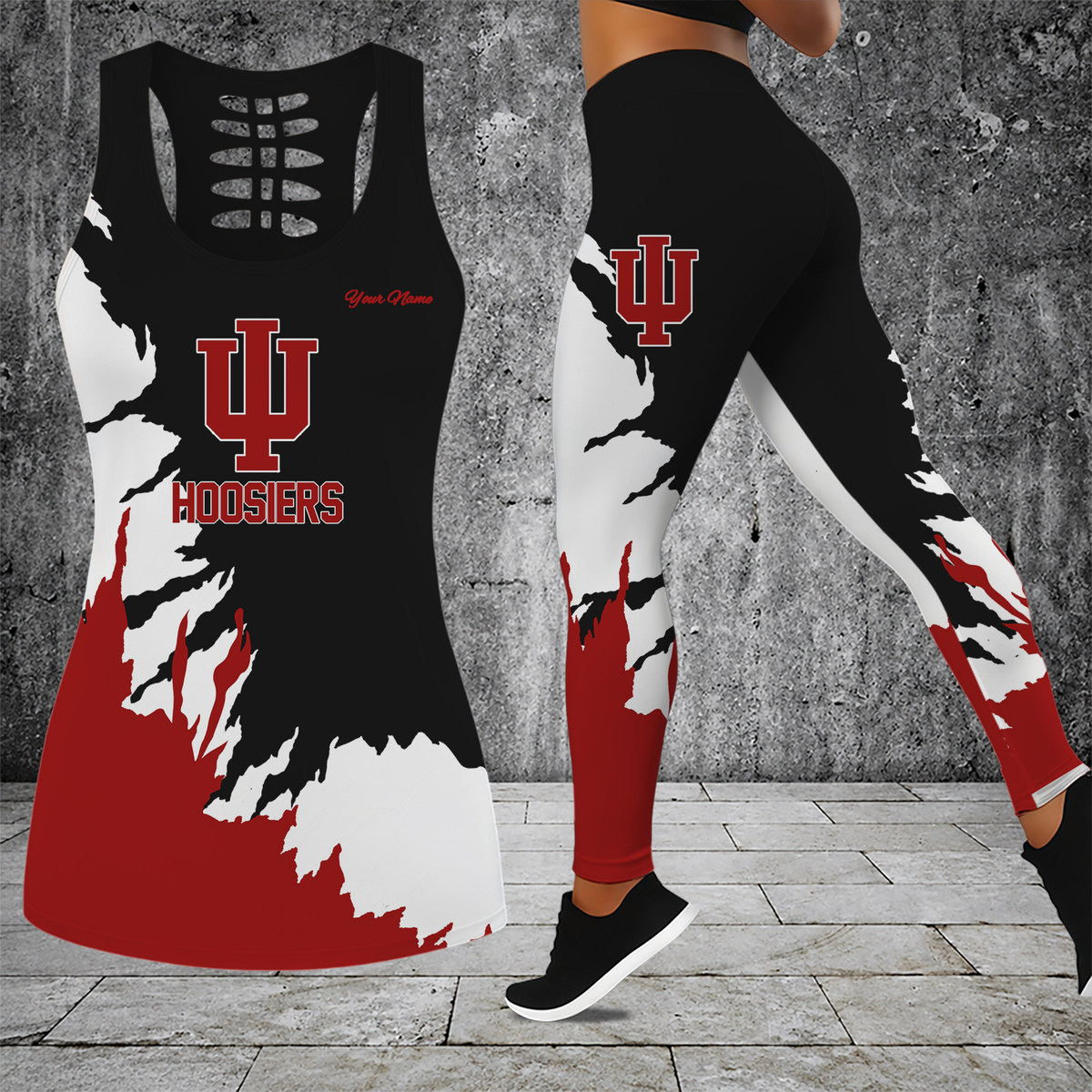 [SLAM DUNK DEAL] NEW CUSTOMIZED NCAA MAM03 IDH INDIANA HOOSIERS STRAPPY HOLLOW TANK TOP & LEGGINGS SET