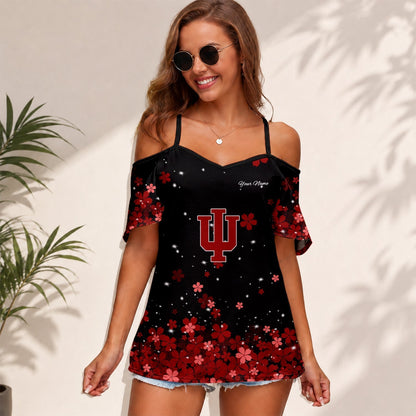 [SLAM DUNK DEAL] NEW CUSTOMIZED NCAA MAM03 IDH INDIANA HOOSIERS WOMEN'S STRAPPY OFF-SHOULDER TOP