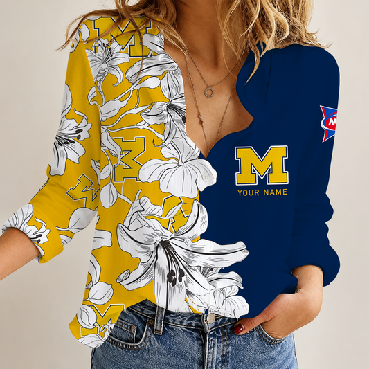 [TOUCHDOWN DEAL] NEW CUSTOMIZED NCAA FBS03 MIW MICHIGAN WOLVERINES WOMEN CASUAL SHIRT