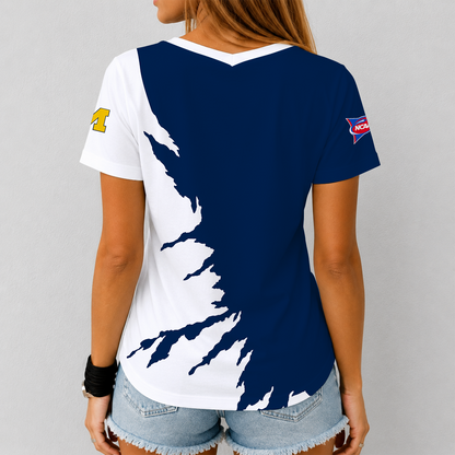 [TOUCHDOWN DEAL] NEW CUSTOMIZED NCAA FBS03 MIW MICHIGAN WOLVERINES V-NECK FEMALE SHIRT