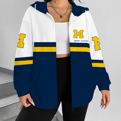 [FAN FAVORITE] NEW CUSTOMIZED NCAA FBS03 MIW MICHIGAN WOLVERINES ZIP HOODIE