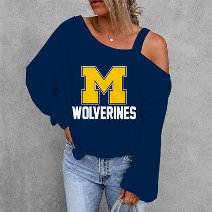 [TOUCHDOWN DEAL] NEW CUSTOMIZED NCAA FBS03 MIW MICHIGAN WOLVERINES WOMEN'S OFF-SHOULDER LONG SLEEVE SHIRT