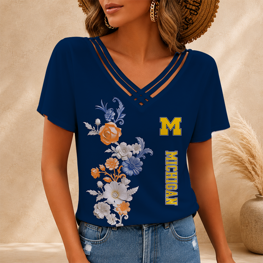 [TOUCHDOWN DEAL] NEW CUSTOMIZED NCAA FBS03 MIW MICHIGAN WOLVERINES V-NECK SHIRT