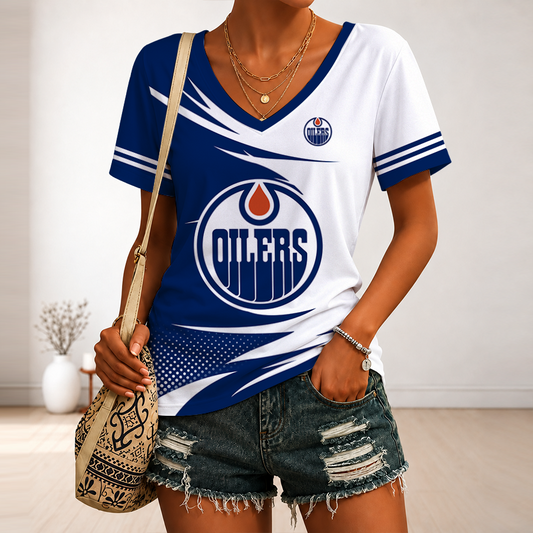 [PUCK DROP DEAL] NEW CUSTOMIZED NHL03 EMO EDMONTON OILERS V-NECK FEMALE SHIRT
