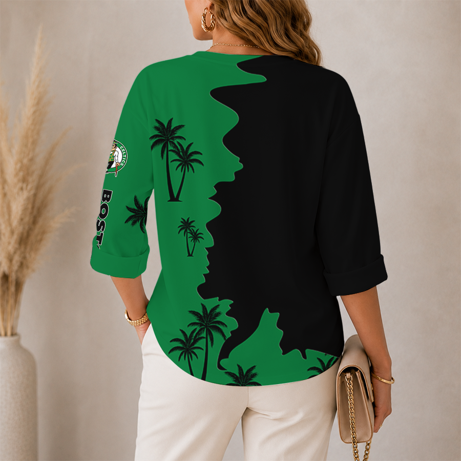 [HOT DEAL] NEW CUSTOMIZED NBA03 BCE BOSTON CELTICS WOMEN'S V-NECK LONG SLEEVE SHIRT