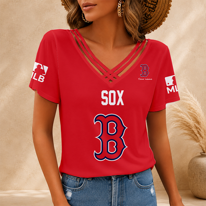 [HOMERUN DEAL] NEW CUSTOMIZED MLB03 BRS BOSTON RED SOX V-NECK SHIRT