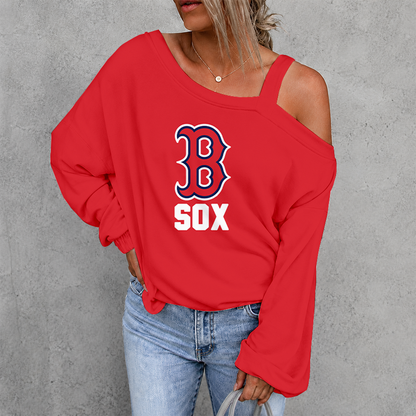 [HOMERUN DEAL] NEW CUSTOMIZED MLB03 BRS BOSTON RED SOX WOMEN'S OFF-SHOULDER LONG SLEEVE SHIRT