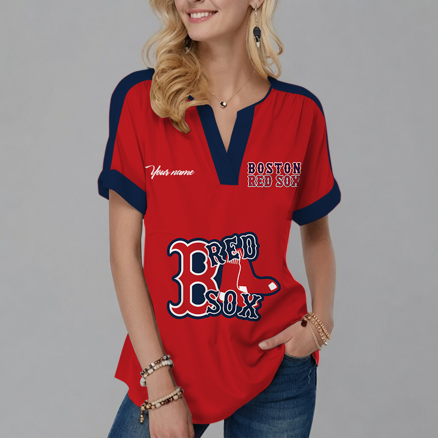 [HOMERUN DEAL] NEW CUSTOMIZED MLB03 BRS BOSTON RED SOX V-NECK FEMALE SHIRT