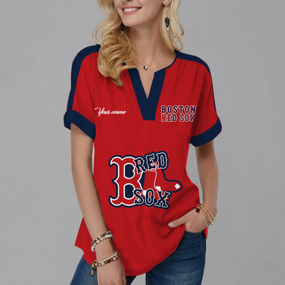 [HOMERUN DEAL] NEW CUSTOMIZED MLB03 BRS BOSTON RED SOX V-NECK FEMALE SHIRT