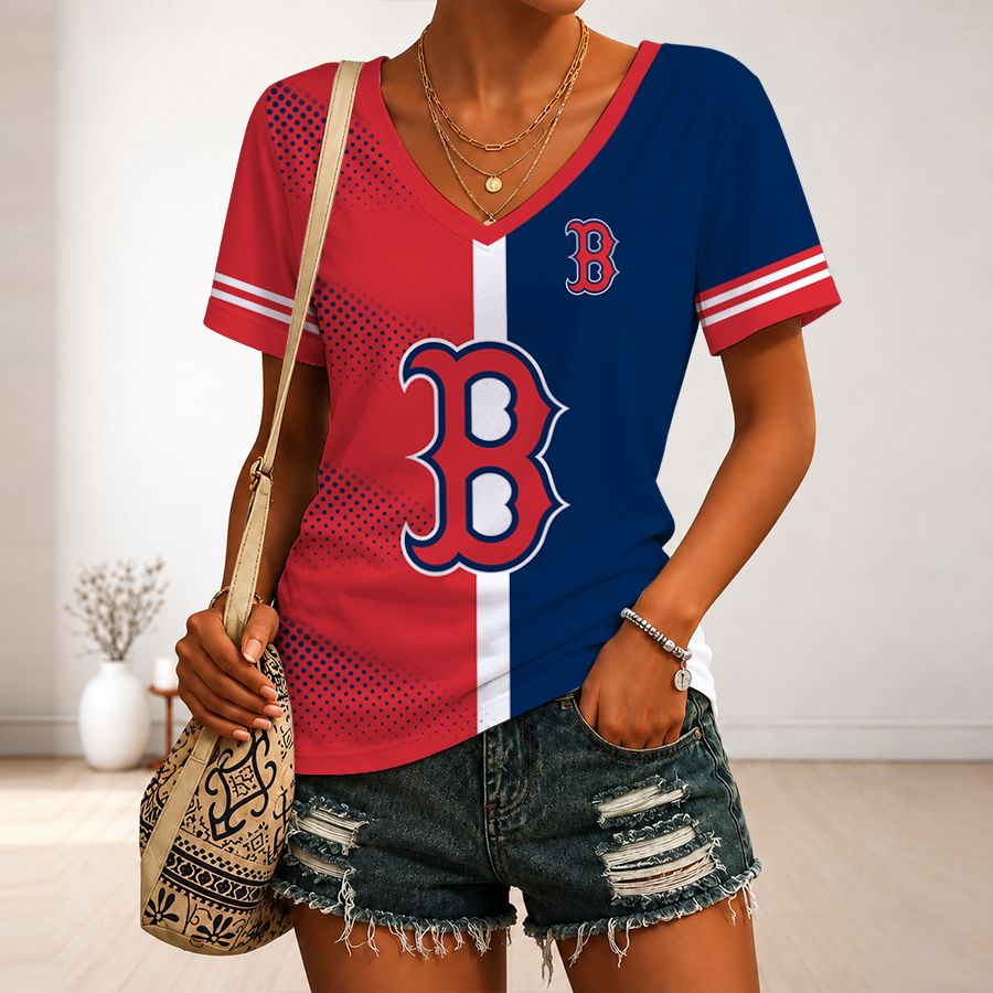 [HOMERUN DEAL] NEW CUSTOMIZED MLB03 BRS BOSTON RED SOX V-NECK FEMALE SHIRT