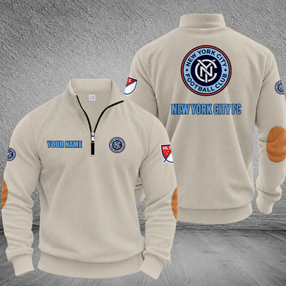 [GOAL DEAL] NEW CUSTOMIZED MLS03 NYC NEW YORK CITY FC MULTICOLOR STRIPED QUATER ZIP SWEATSHIRT