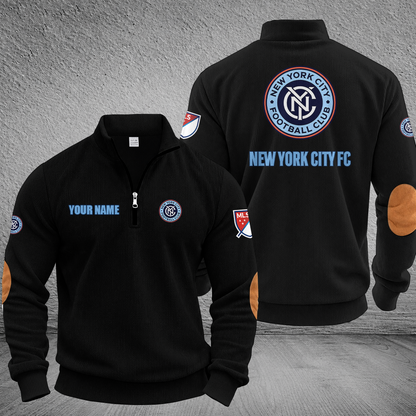 [GOAL DEAL] NEW CUSTOMIZED MLS03 NYC NEW YORK CITY FC MULTICOLOR STRIPED QUATER ZIP SWEATSHIRT