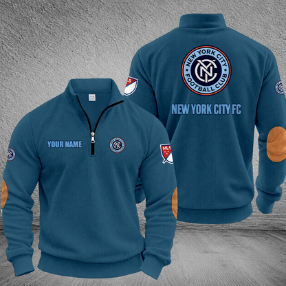 [GOAL DEAL] NEW CUSTOMIZED MLS03 NYC NEW YORK CITY FC MULTICOLOR STRIPED QUATER ZIP SWEATSHIRT