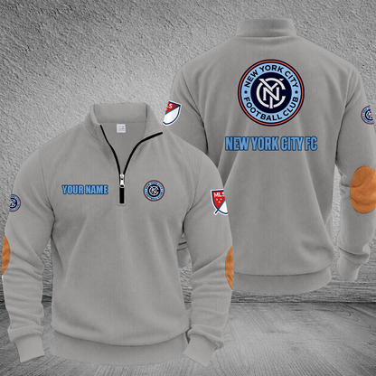 [GOAL DEAL] NEW CUSTOMIZED MLS03 NYC NEW YORK CITY FC MULTICOLOR STRIPED QUATER ZIP SWEATSHIRT