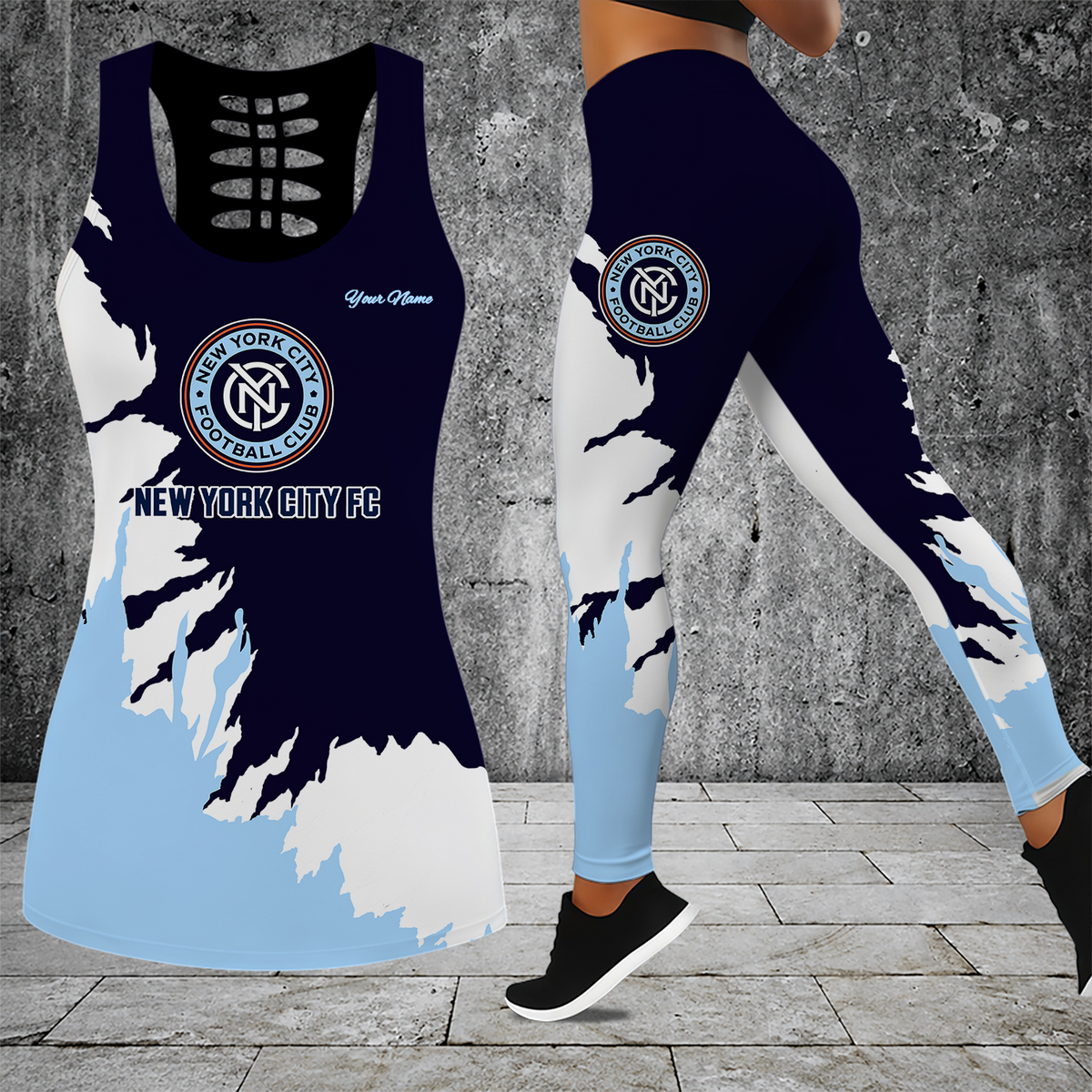[GOAL DEAL] NEW CUSTOMIZED MLS03 NYC NEW YORK CITY FC HOLLOW TANK TOP & LEGGINGS SET