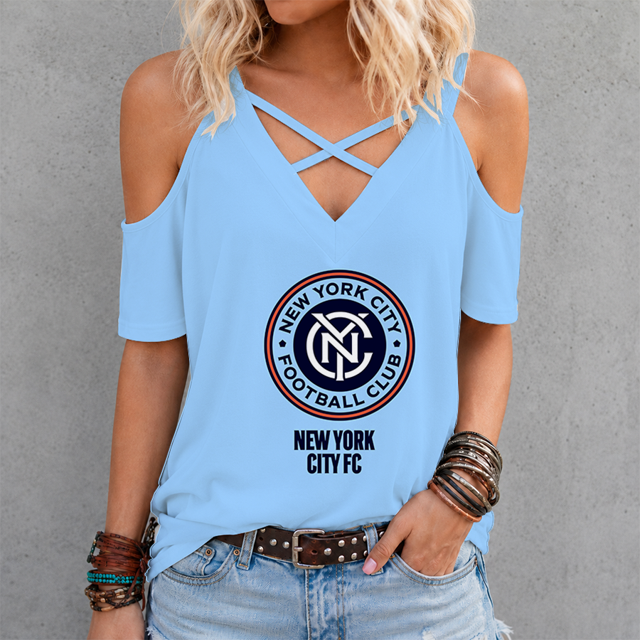 [GOAL DEAL] NEW CUSTOMIZED MLS03 NYC NEW YORK CITY FC CRISS CROSS V-NECK TOP