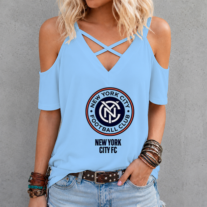 [GOAL DEAL] NEW CUSTOMIZED MLS03 NYC NEW YORK CITY FC CRISS CROSS V-NECK TOP