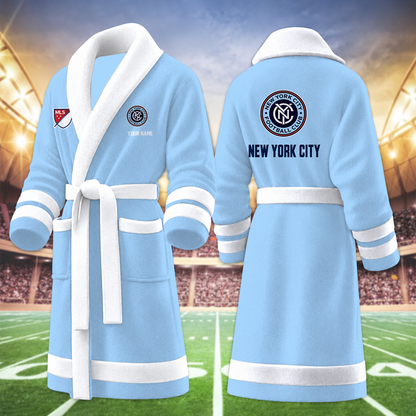 [GOAL DEAL] NEW CUSTOMIZED MLS03 NYC NEW YORK CITY FC FLEECE BATHROBE