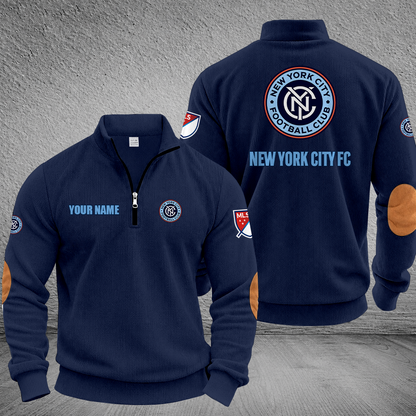 [GOAL DEAL] NEW CUSTOMIZED MLS03 NYC NEW YORK CITY FC MULTICOLOR STRIPED QUATER ZIP SWEATSHIRT