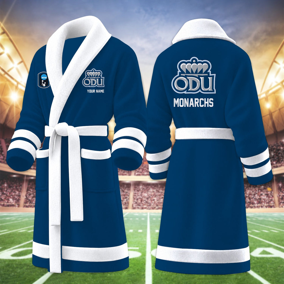 [HOOPS SPECIAL] NEW CUSTOMIZED NCAA CFH03 ODM OLD DOMINION MONARCHS MULTICOLOR FLEECE BATHROBE