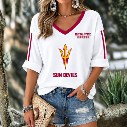 [TOUCHDOWN DEAL] NEW CUSTOMIZED NCAA FBS04 ASS ARIZONA STATE SUN DEVILS WOMEN'S V-NECK LONG SLEEVE SHIRT