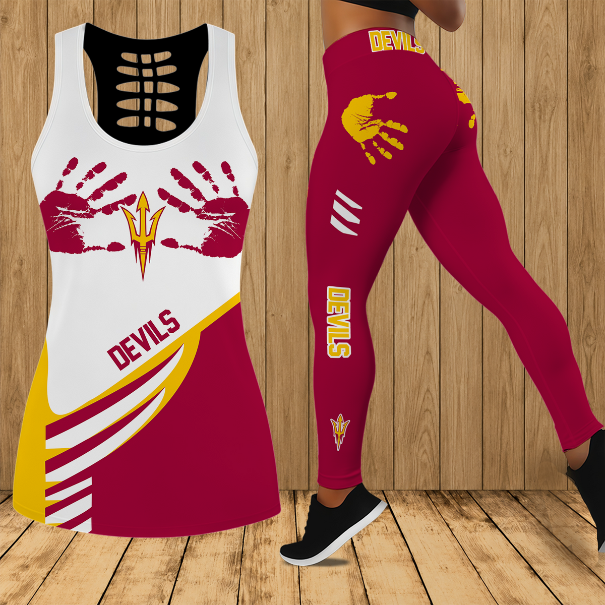[TOUCHDOWN DEAL]NEW CUSTOMIZED NCAA FBS04 ASS ARIZONA STATE SUN DEVILS HOLLOW TANK TOP & LEGGINGS SET