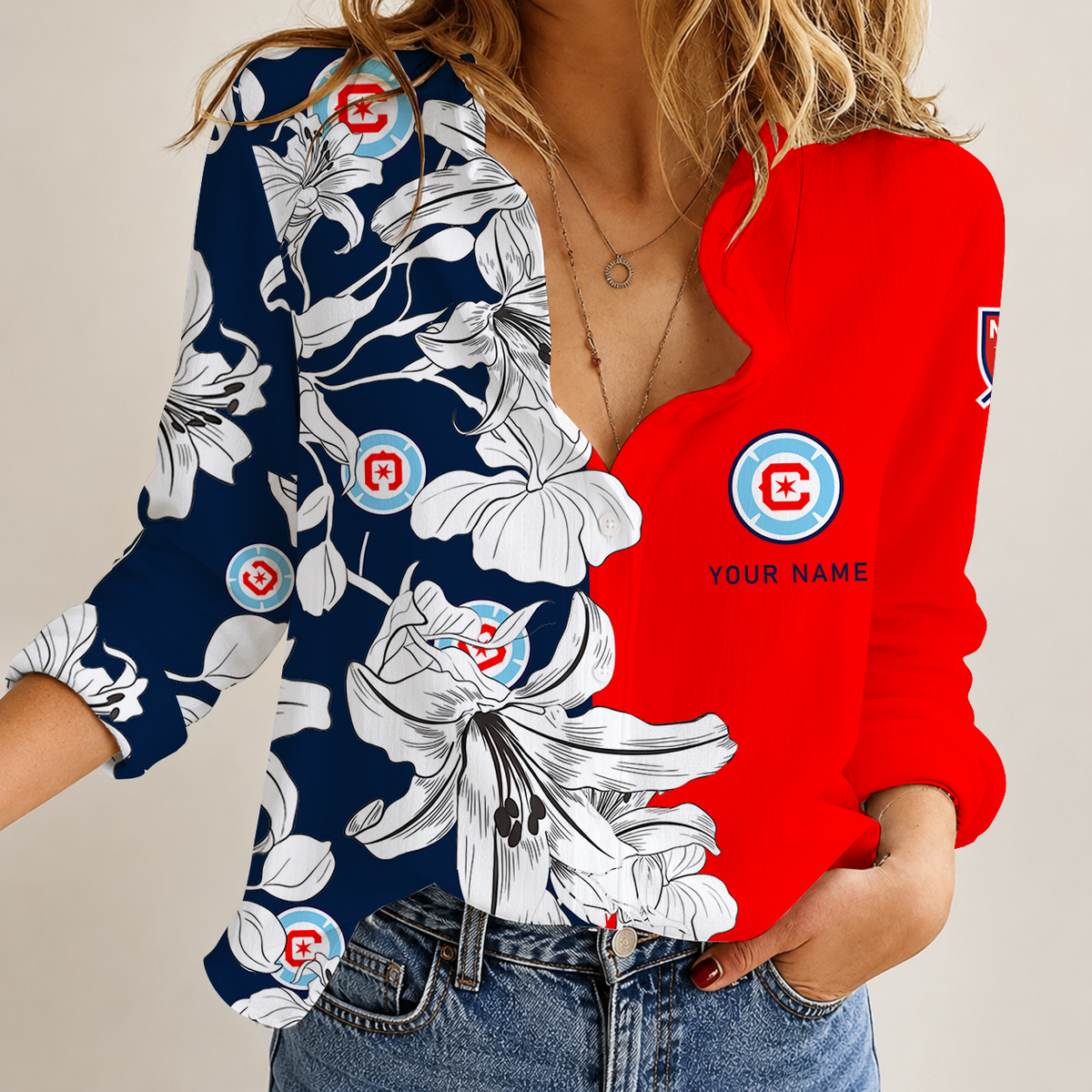 [GOAL DEAL] NEW CUSTOMIZED MLS04 CCF CHICAGO FIRE FC WOMEN CASUAL SHIRT
