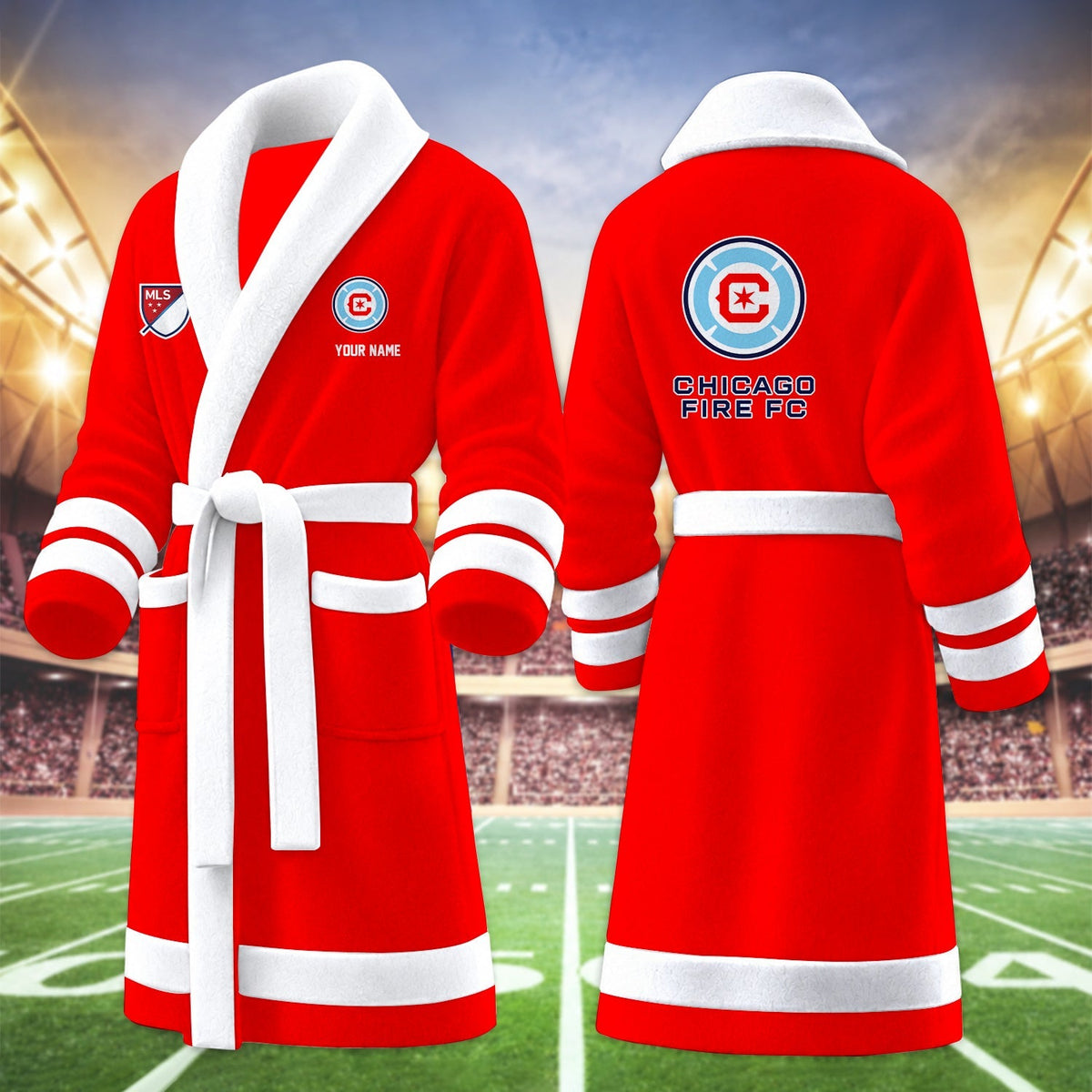 [GOAL DEAL] NEW CUSTOMIZED MLS04 CCF CHICAGO FIRE FC FLEECE BATHROBE