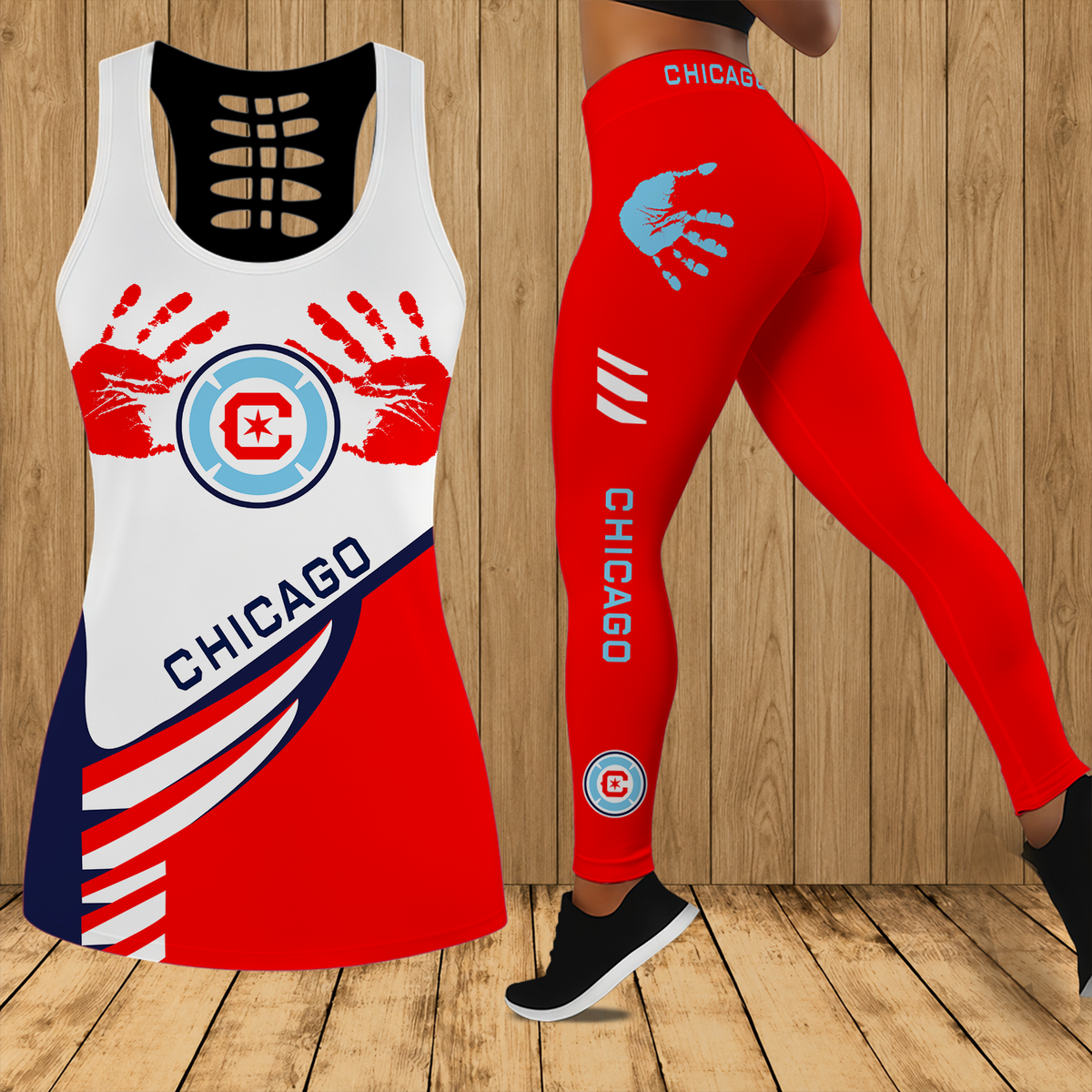 [GOAL DEAL] NEW CUSTOMIZED MLS04 CCF CHICAGO FIRE FC HOLLOW TANK TOP & LEGGINGS SET