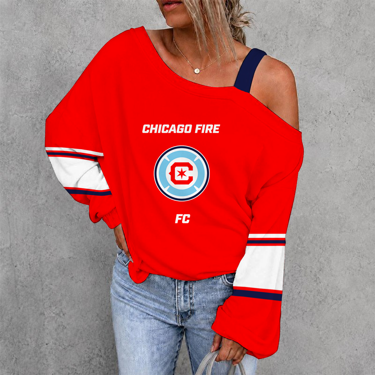 [GOAL DEAL] NEW CUSTOMIZED MLS04 CCF CHICAGO FIRE FC WOMEN'S OFF-SHOULDER LONG SLEEVE SHIRT