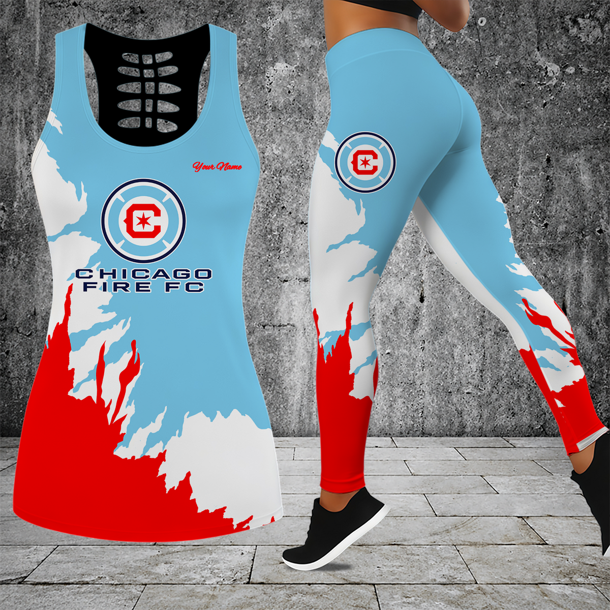 [GOAL DEAL] NEW CUSTOMIZED MLS04 CCF CHICAGO FIRE FC HOLLOW TANK TOP & LEGGINGS SET