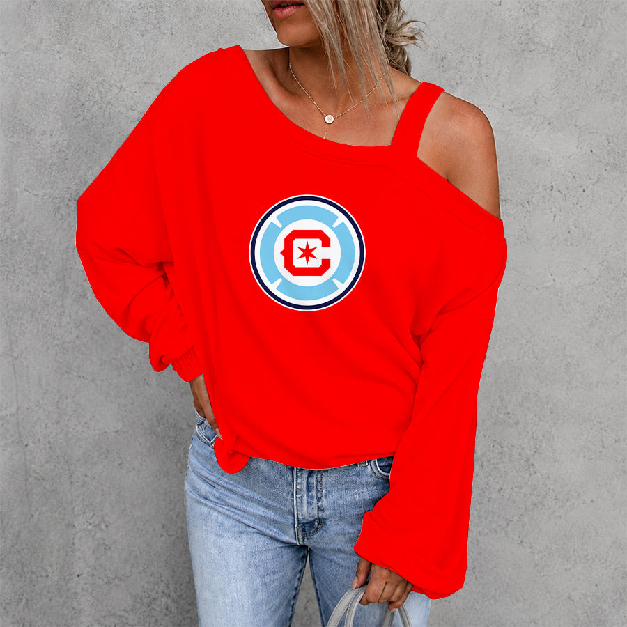[GOAL DEAL] NEW CUSTOMIZED MLS04 CCF CHICAGO FIRE FC WOMEN'S OFF-SHOULDER LONG SLEEVE SHIRT