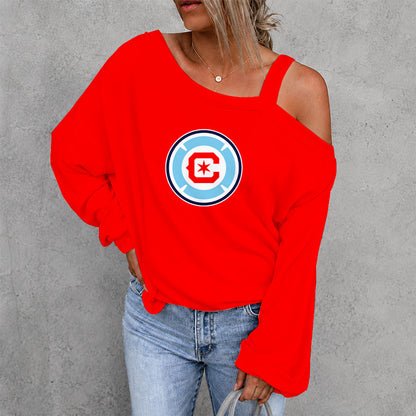 [GOAL DEAL] NEW CUSTOMIZED MLS04 CCF CHICAGO FIRE FC WOMEN'S OFF-SHOULDER LONG SLEEVE SHIRT