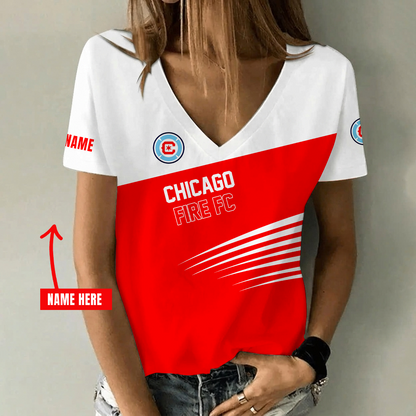 [GOAL DEAL] NEW CUSTOMIZED MLS04 CCF CHICAGO FIRE FC V-NECK FEMALE SHIRT