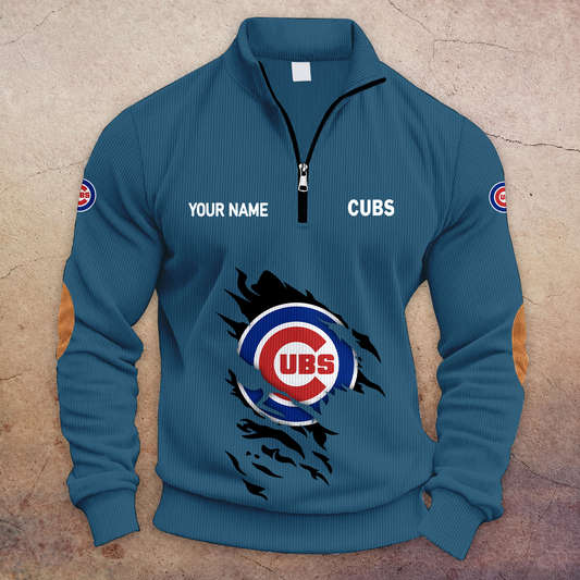 [HOMERUN DEAL] NEW CUSTOMIZED MLB04 CCS CHICAGO CUBS MULTICOLOR STRIPED QUATER ZIP SWEATSHIRT