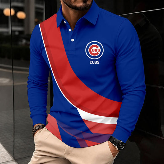 [HOMERUN DEAL] NEW CUSTOMIZED MLB04 CCS CHICAGO CUBS MEN'S LONG SLEEVE POLO