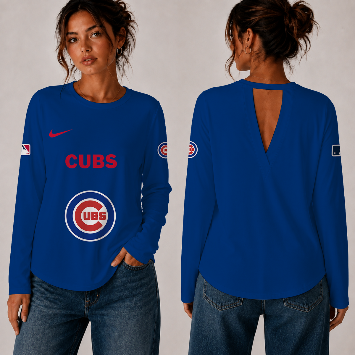 [HOMERUN DEAL] NEW CUSTOMIZED MLB04 CCS THE CUBS WOMEN'S BACK V-CUT LONG-SLEEVE SHIRT