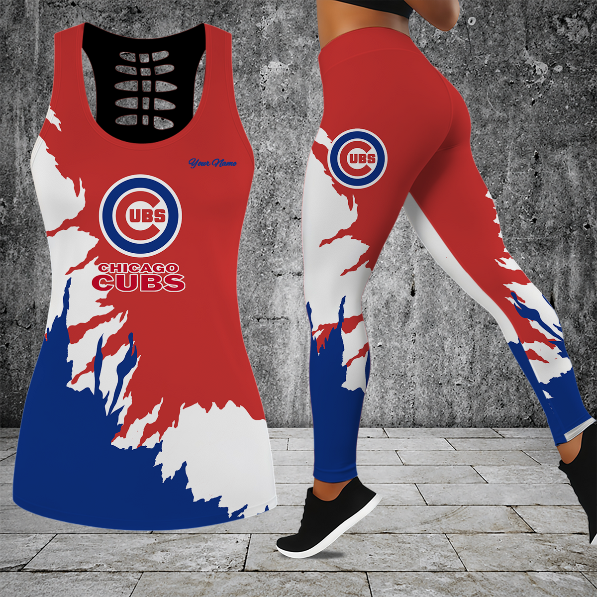 [HOMERUN DEAL] NEW CUSTOMIZED MLB04 CCS CHICAGO CUBS HOLLOW TANK TOP & LEGGINGS SET