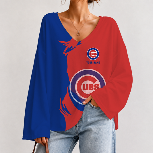 [HOMERUN DEAL] NEW CUSTOMIZED MLB04 CCS CHICAGO CUBS V-NECK LONG SLEEVED CROP TOP